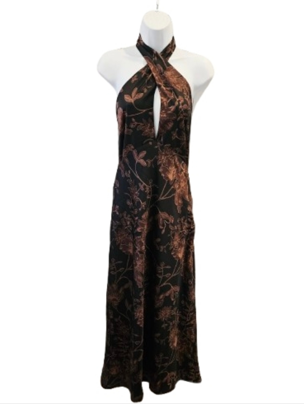 Park & Fifth NWT Cooper Floral Halter Midi Dress Open Back Satin Wedding Guest M - Picture 3 of 12
